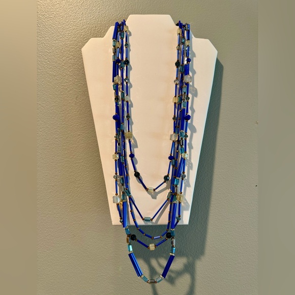 Blue Crystal Beaded Multi-Strand Necklace - Picture 7 of 8